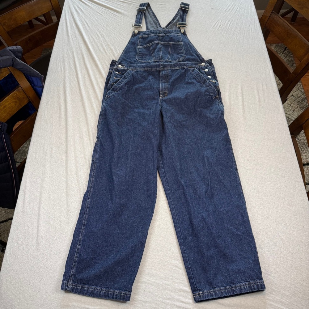 vintage Faded Glory Mens Denim Overalls Dark Wash Carpenter Bibs Large‎